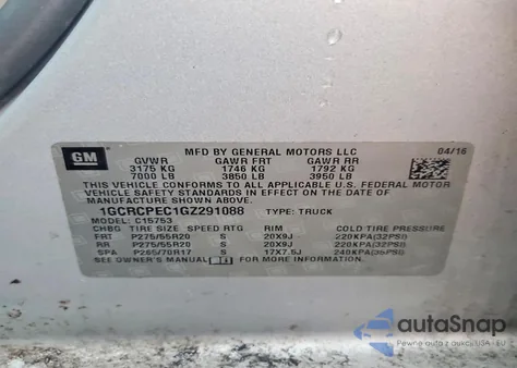 2016 Chevrolet Silverado C1500 Custom z USA, uszkodzony, nr VIN 1GCRCPEC1GZ291088